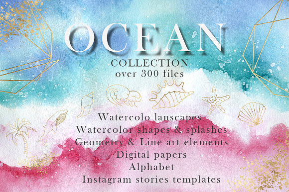 Ocean watercolor collection in Objects - product preview 13