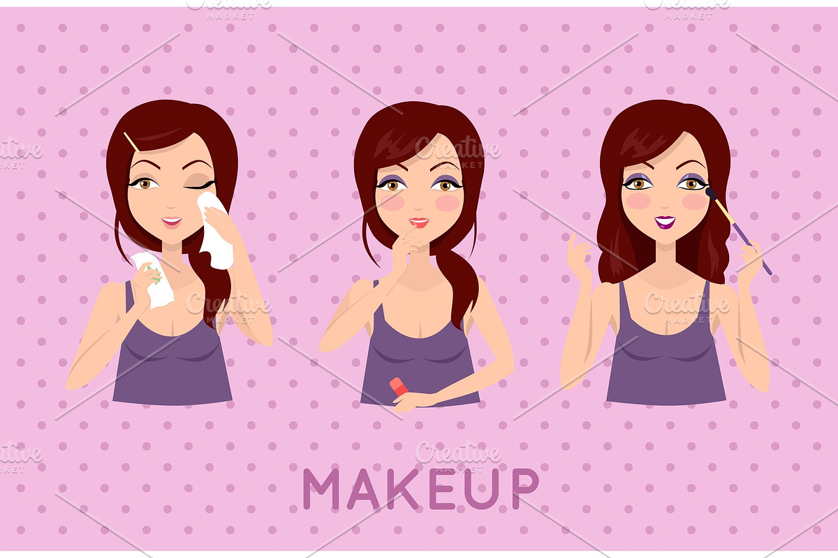 Beauty Woman Applying Makeup Set. in Illustrations - product preview 8