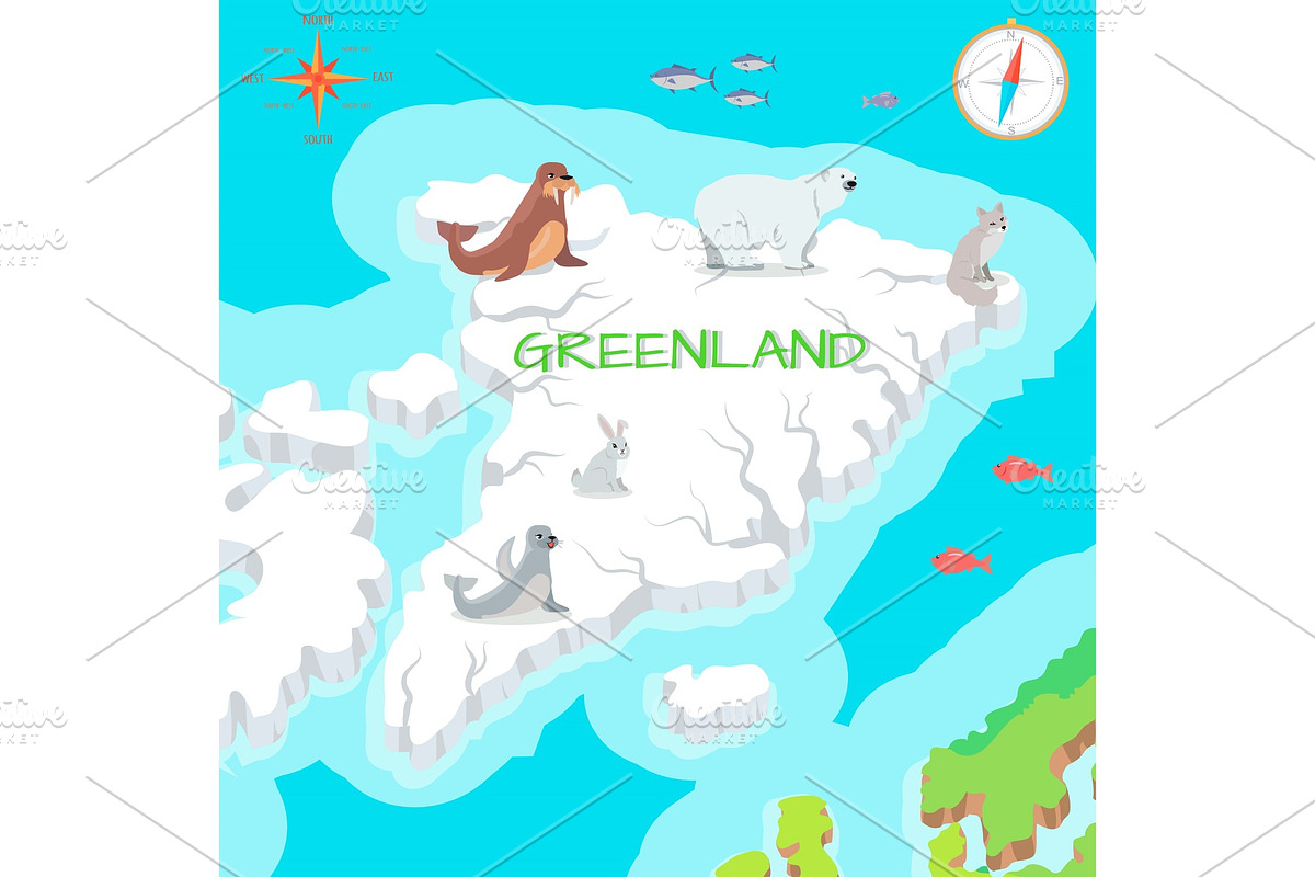 Greenland Mainland Cartoon Map with in Illustrations - product preview 8