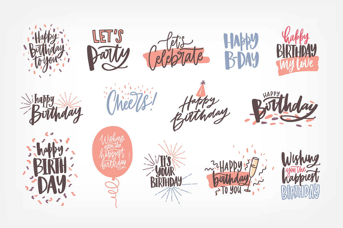 Happy Birthday lettering set in Illustrations - product preview 8