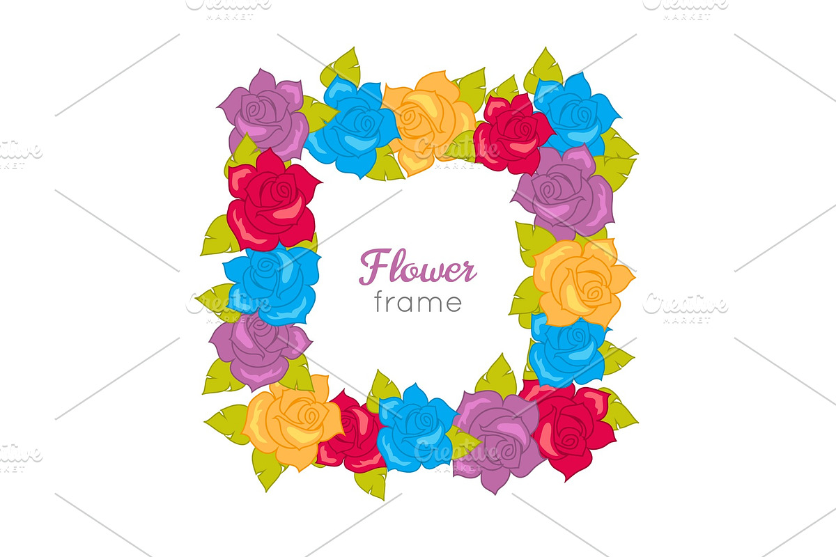 Squar Wreath of Different Blossoms in Illustrations - product preview 8