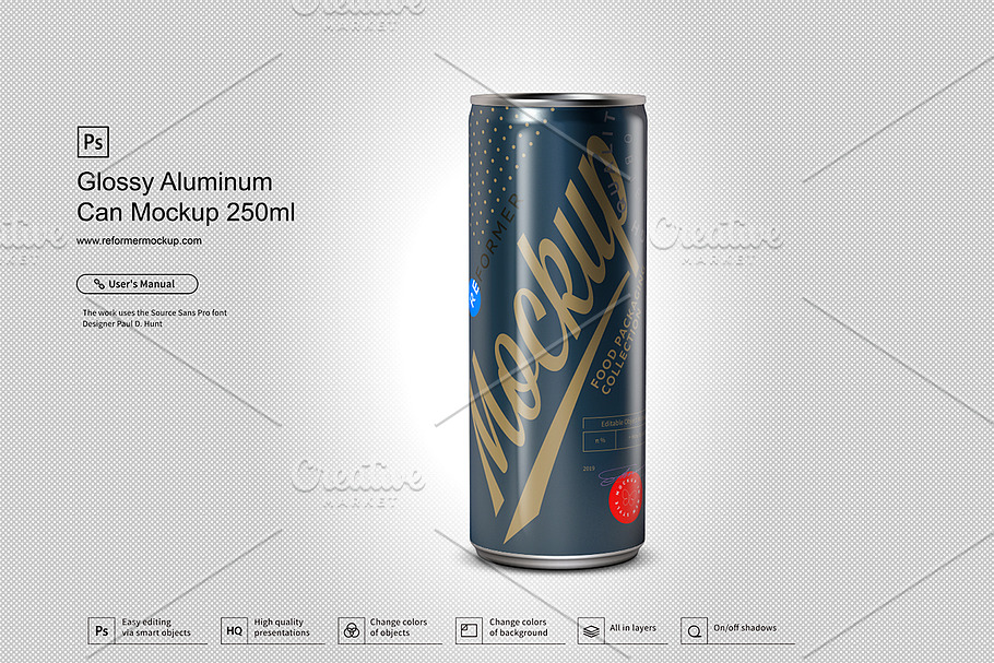 Glossy Aluminum Can Mockup 250ml in Product Mockups - product preview 8