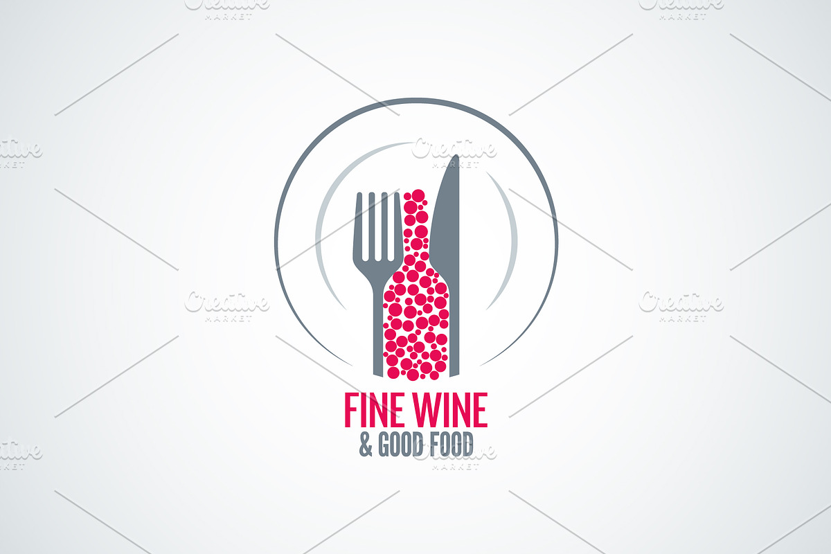 Wine glass plate fork and knife in Illustrations - product preview 8