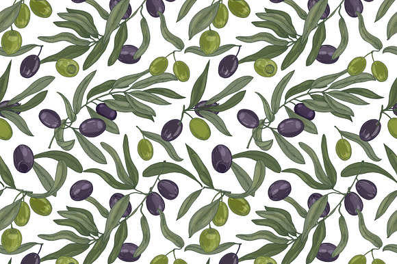 Olive set and seamless in Illustrations - product preview 4