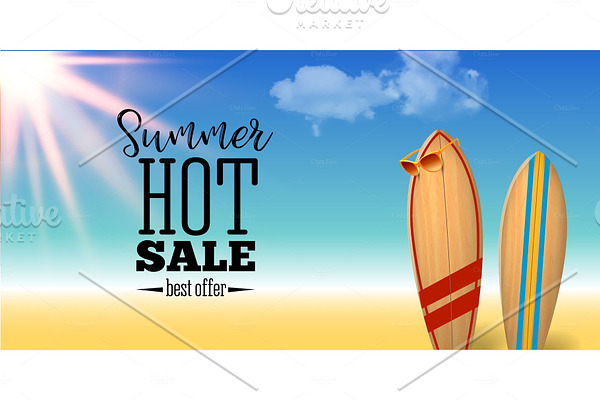 Summer sale design with surf board