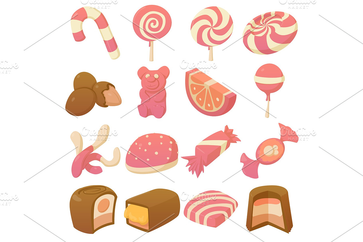 Sweets and candies icons set in Illustrations - product preview 8