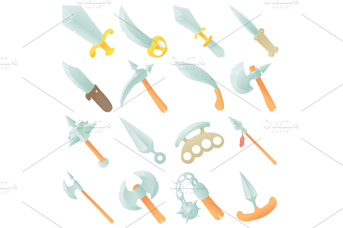 Steel arms items icons set, cartoon in Illustrations - product preview 8