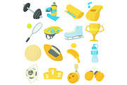Sport items icons set, cartoon style