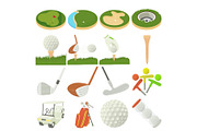 Golf items icons set, cartoon style