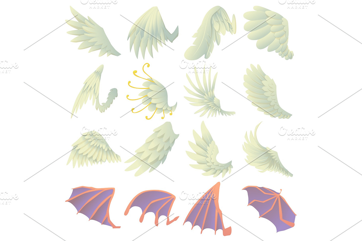 Different wings icons set, cartoon in Illustrations - product preview 8