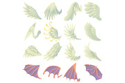 Different wings icons set, cartoon