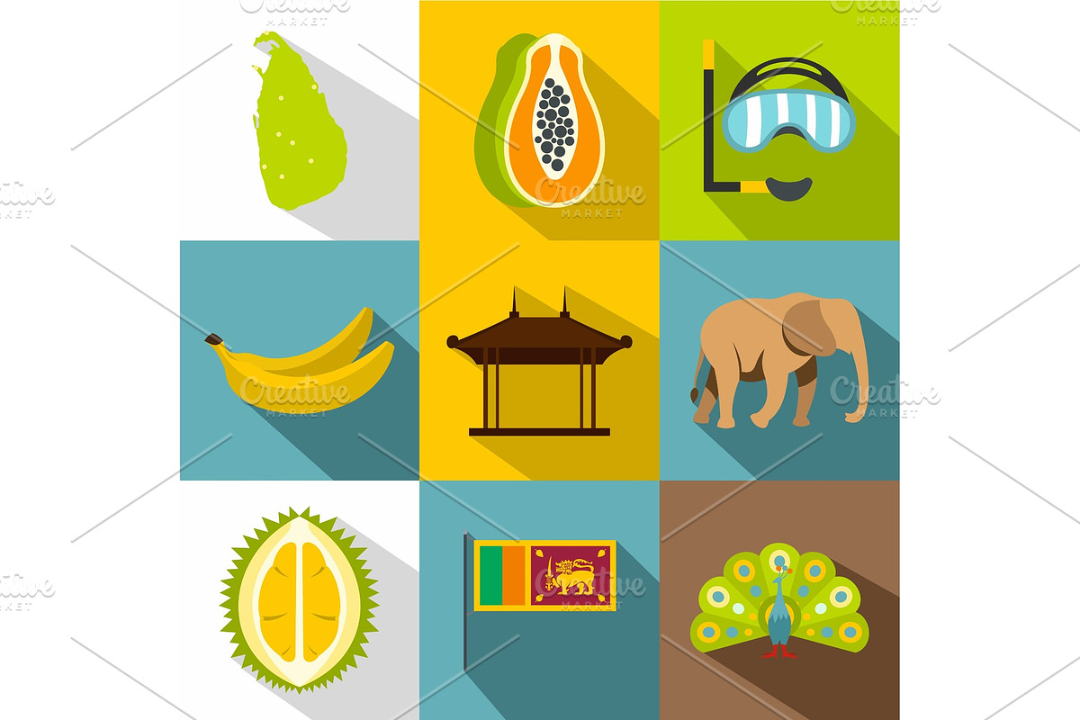 Sri Lanka icons set, flat style in Objects - product preview 8
