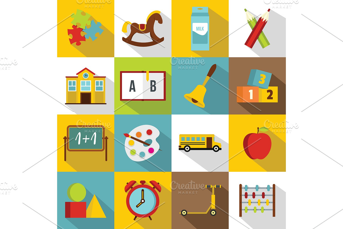 Kindergarten symbol icons set, flat in Illustrations - product preview 8