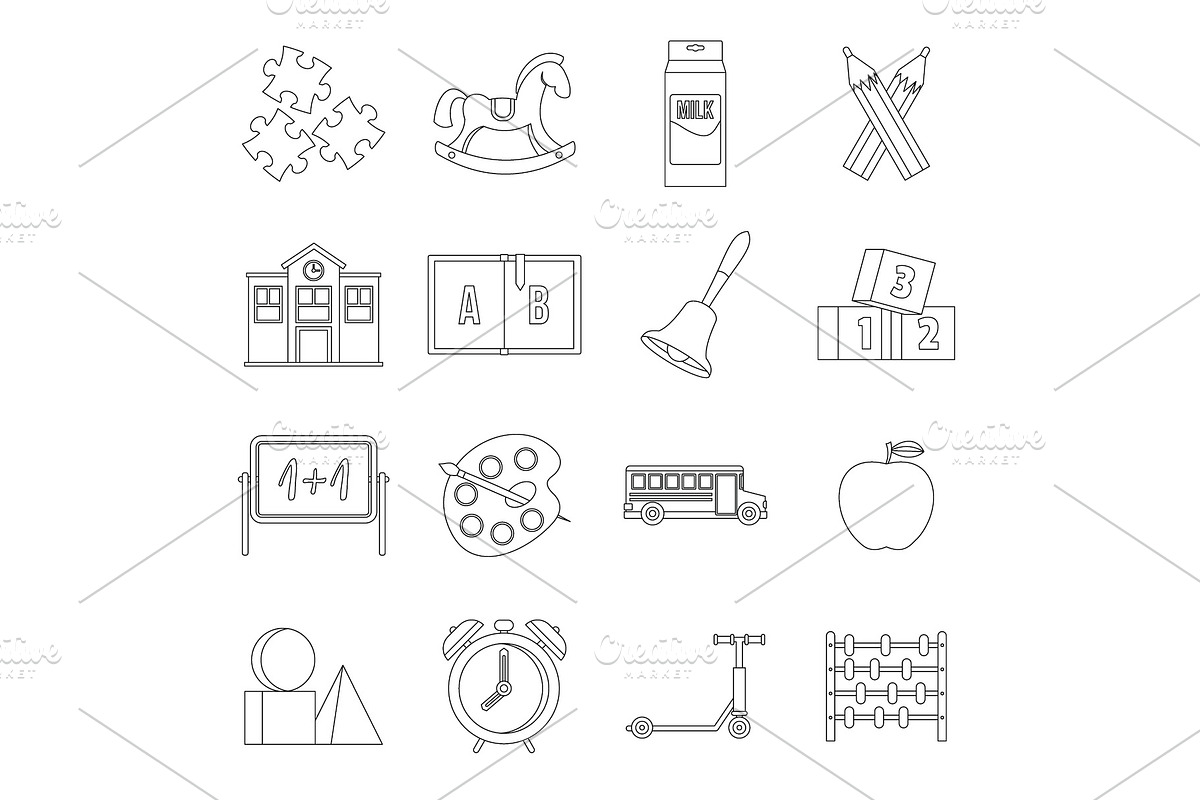 Kindergarten symbol icons set in Illustrations - product preview 8