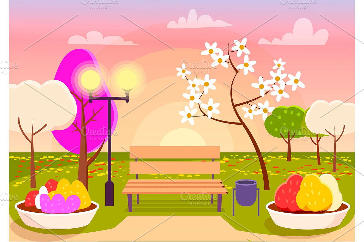 Spring Scenery. Urban Park with in Illustrations - product preview 8