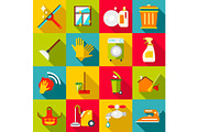 Cleaning items icons set, flat style