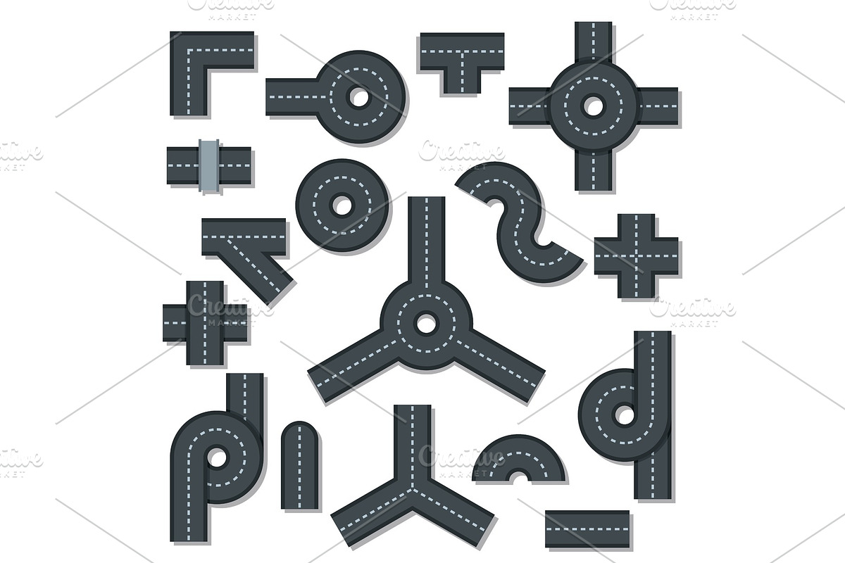 Road elements parts icons set, flat in Illustrations - product preview 8