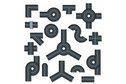 Road elements parts icons set, flat