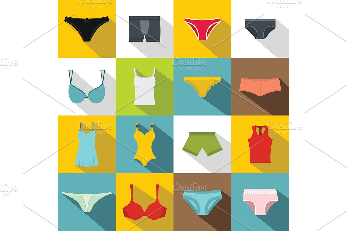 Underwear items icons set, flat in Illustrations - product preview 8