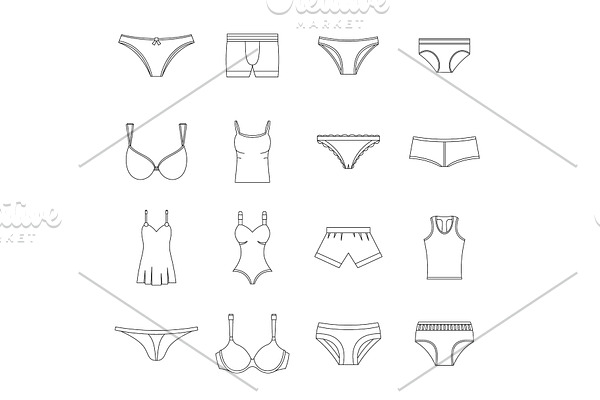 Underwear items icons set, outline