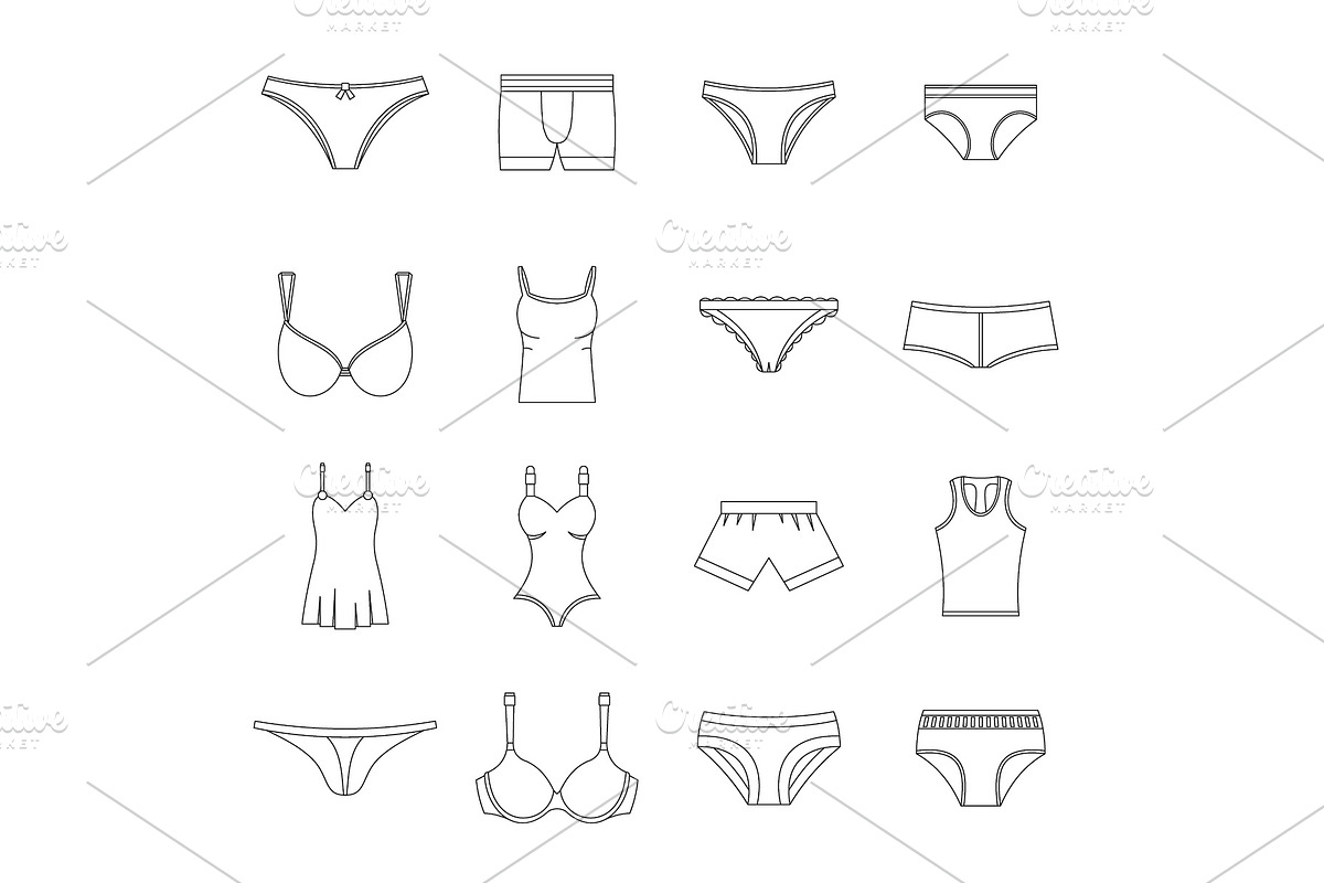 Underwear items icons set, outline in Illustrations - product preview 8