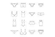 Underwear items icons set, outline