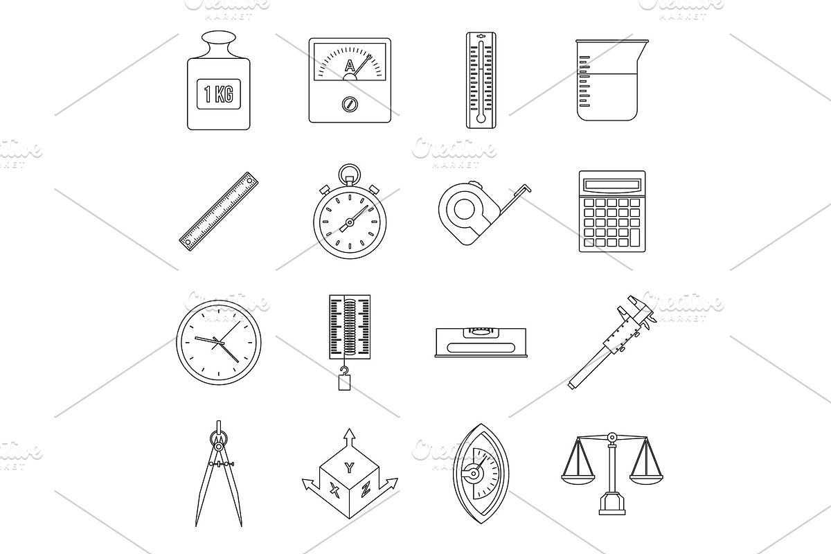 Measure precision icons set, outline in Illustrations - product preview 8