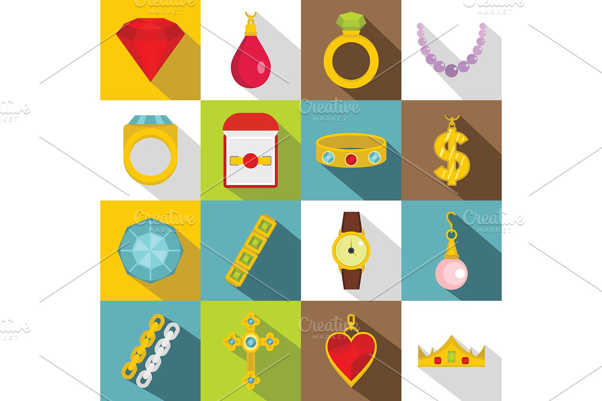 Jewelry items icons set, flat style in Illustrations - product preview 8