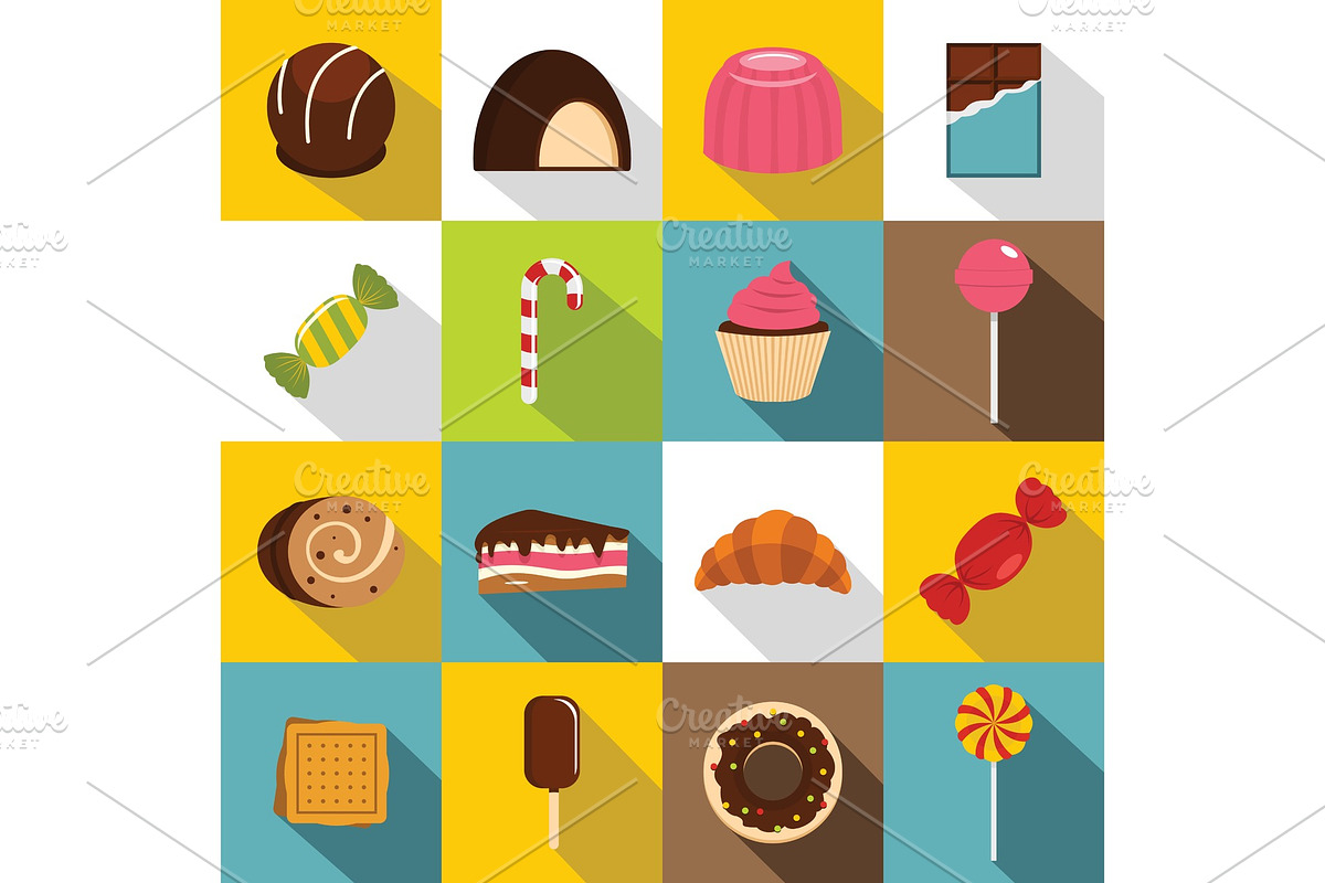 Sweets and candies icons set, flat in Illustrations - product preview 8