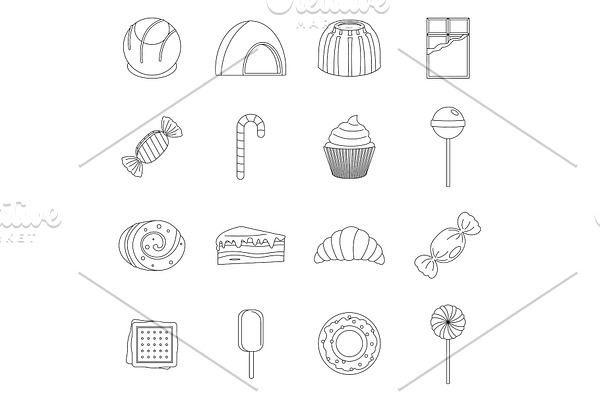Sweets and candies icons set