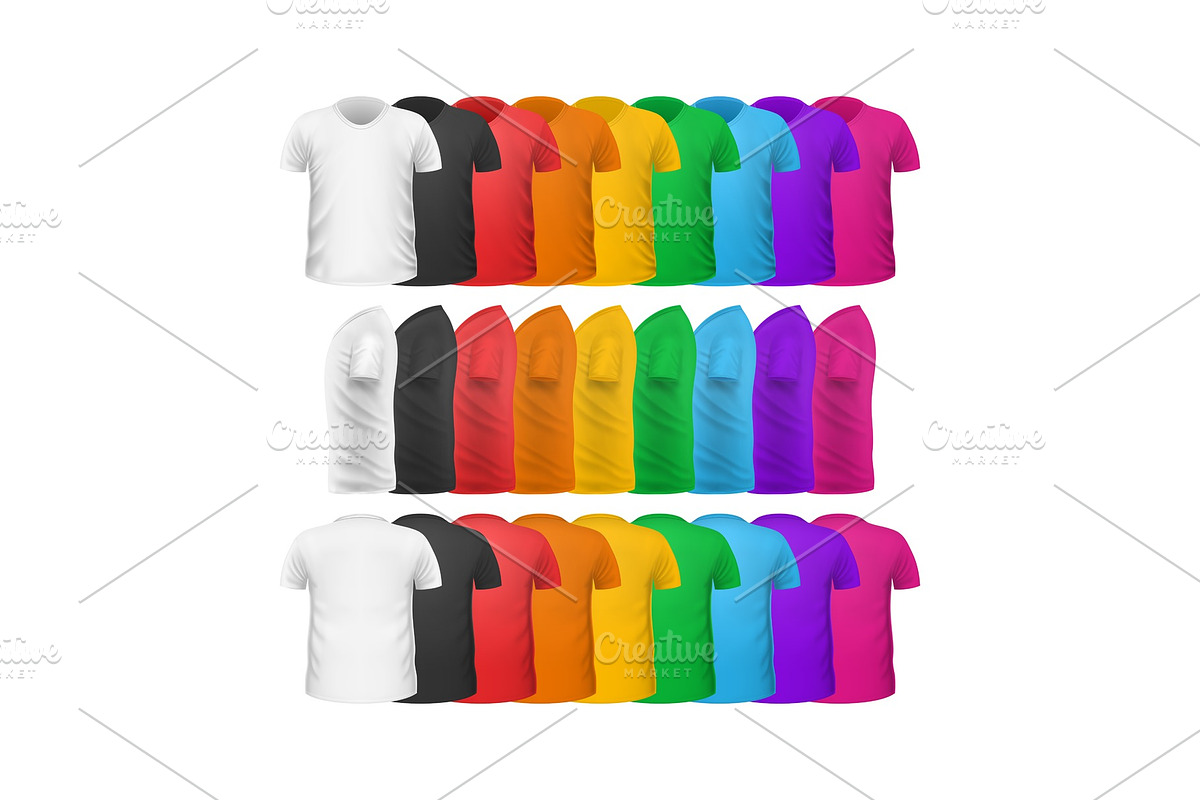 Color T-shirts Front View Vector Set in Illustrations - product preview 8