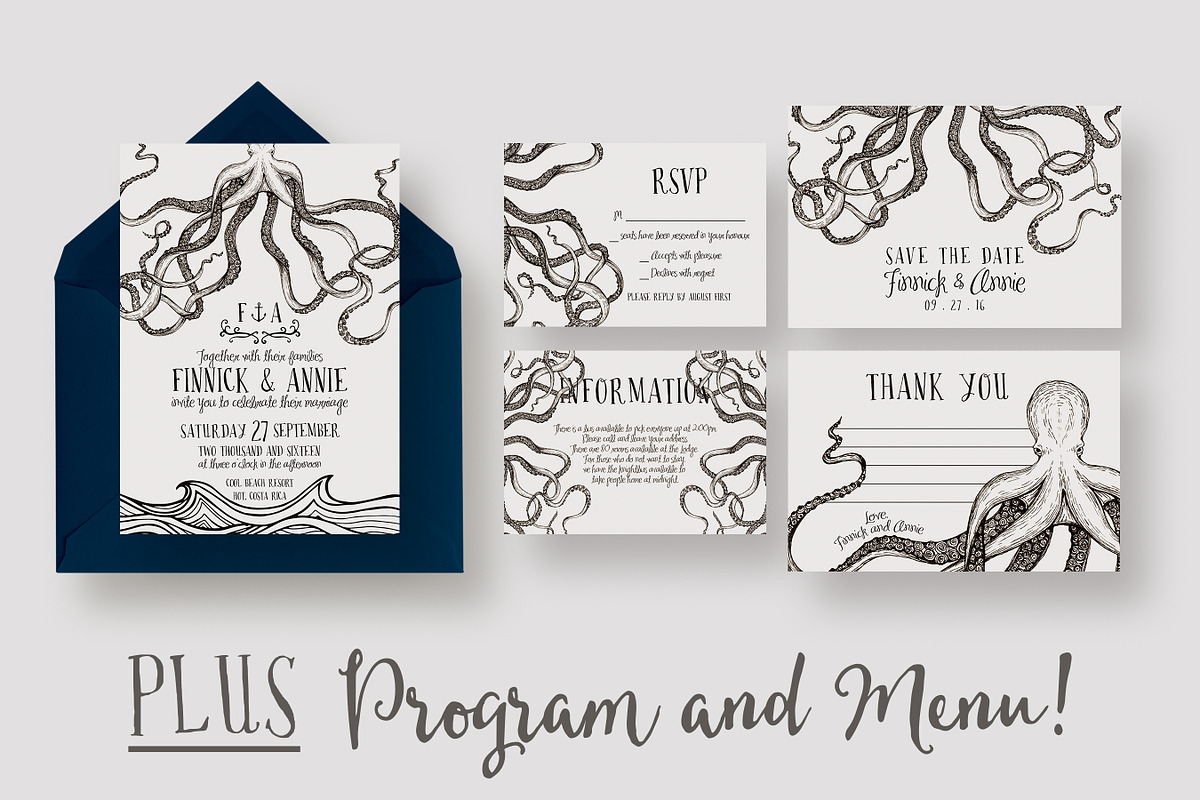Octopus Wedding Invitation Suite in Wedding Templates - product preview 8