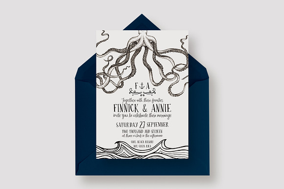 Octopus Wedding Invitation Suite in Wedding Templates - product preview 2