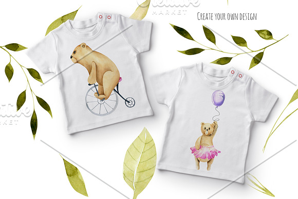 My dear Bears. Watercolor clipart. in Illustrations - product preview 6