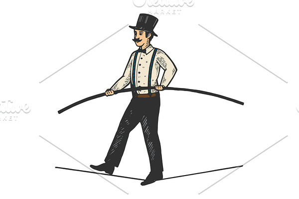 Man circus ropewalker color sketch