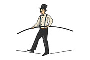 Man circus ropewalker color sketch