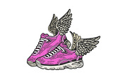Sneakers with wings color sketch