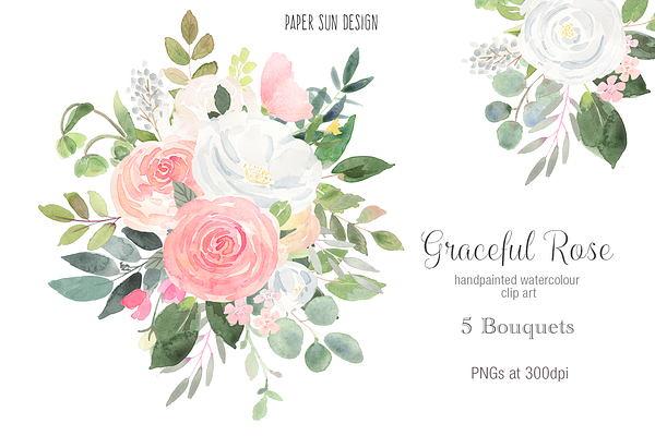 Graceful Rose Clip Art - 5 Bouquets