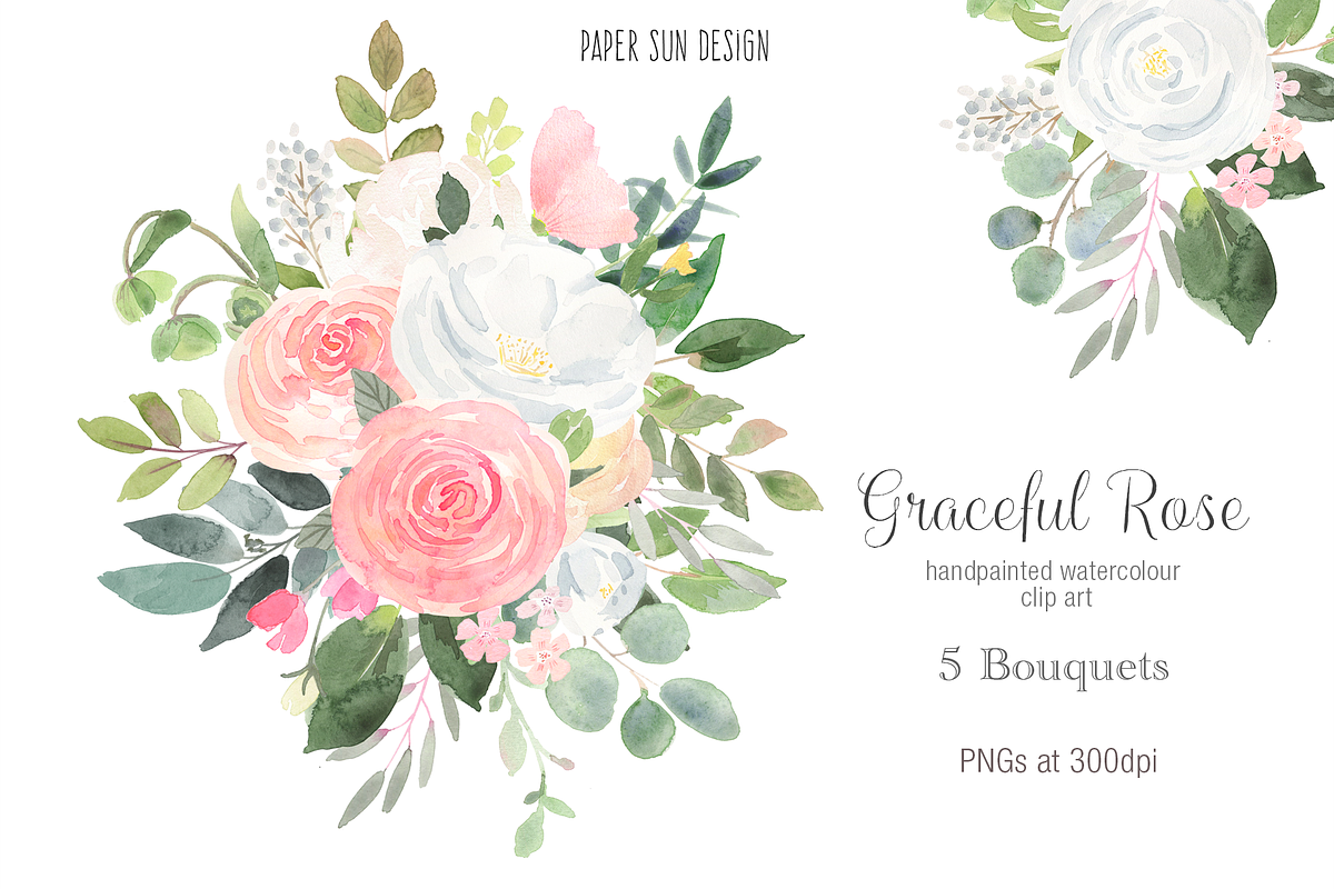 Graceful Rose Clip Art - 5 Bouquets in Illustrations - product preview 8