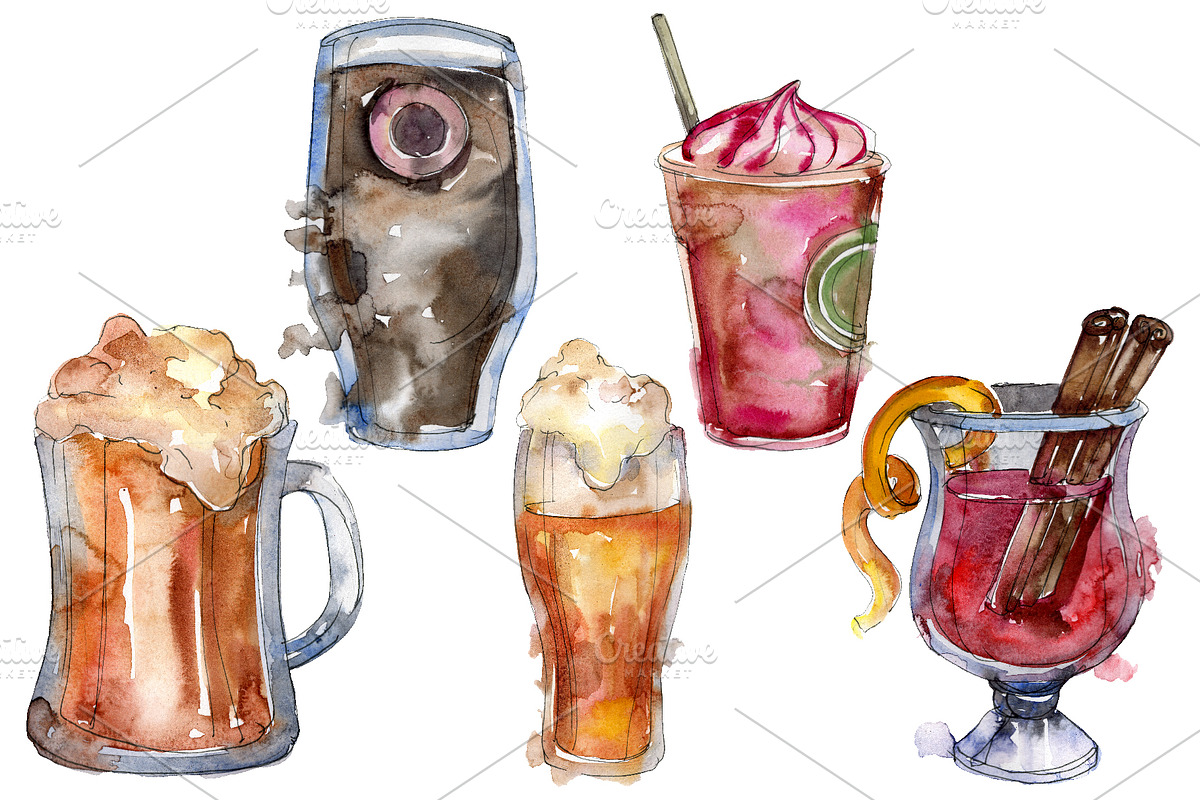 Drinks for men Watercolor png in Illustrations - product preview 8