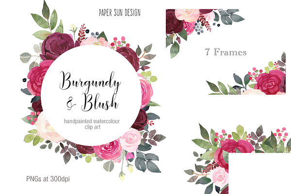 Clipart Frames - Burgundy and Blush