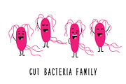 Funny gut bacteria family cartoon