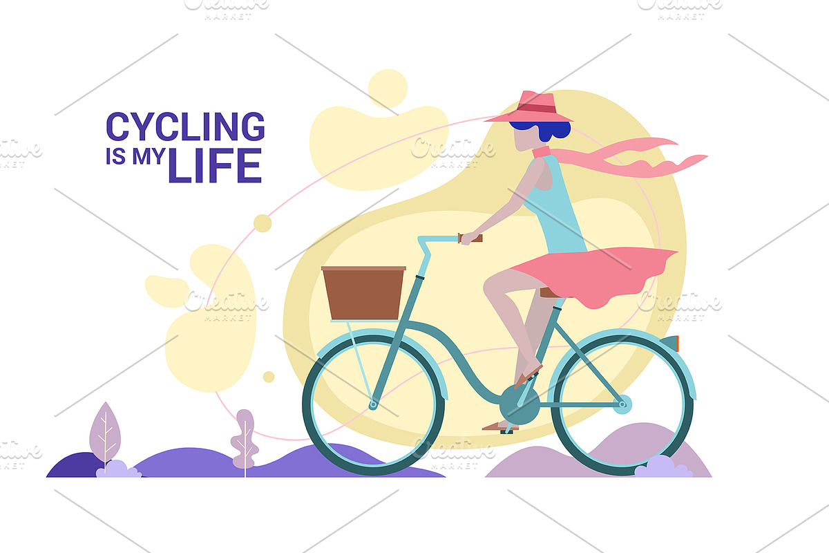 Woman enjoying cycling. Flat style. in Illustrations - product preview 8
