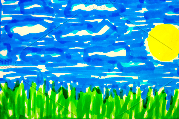 Colorful Landscape Kids Drawing Illu