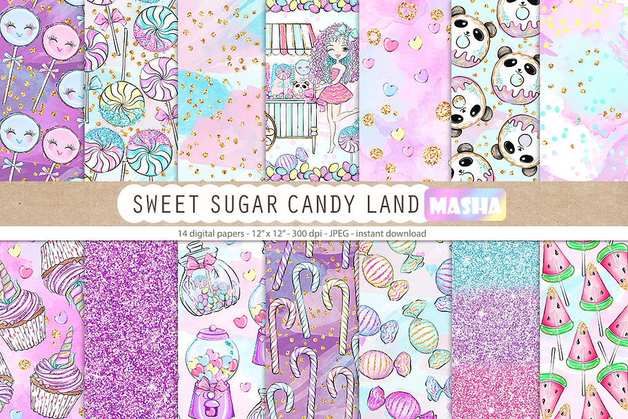 SWEET SUGAR CANDY LAND digital paper in Patterns - product preview 8