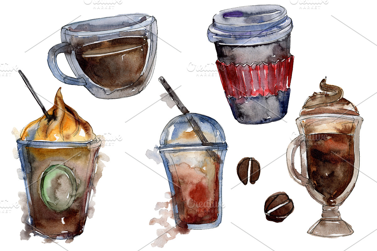 Drinks Coffee Watercolor png in Illustrations - product preview 8