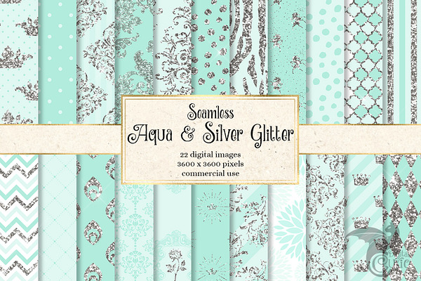 Aqua and Silver Glitter Patterns