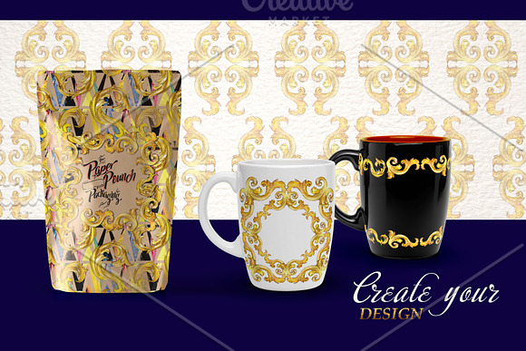 Luxury gold monograms Watercolor png in Illustrations - product preview 3