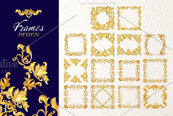 Luxury gold monograms Watercolor png in Illustrations - product preview 5