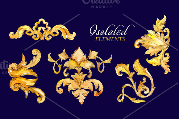 Luxury gold monograms Watercolor png in Illustrations - product preview 7